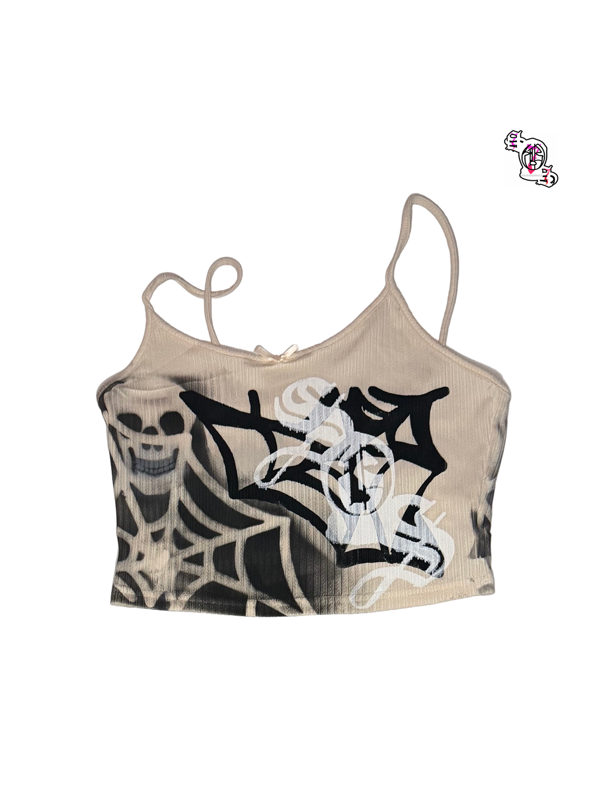 "Trapped SOS" Beige SHEIN Bow Pajama Camisole Tank Top