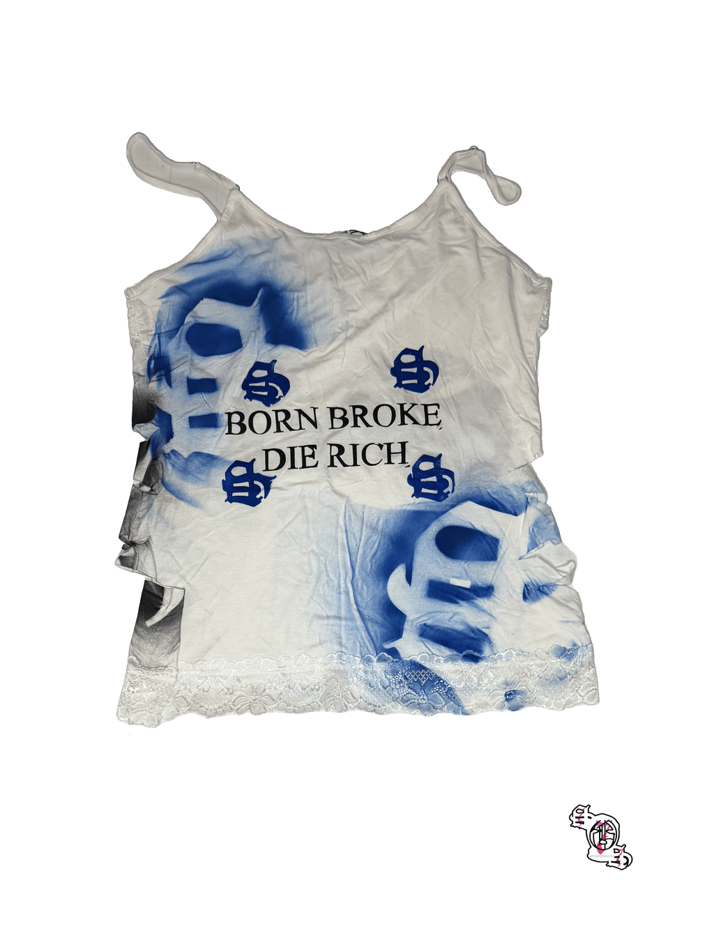 "Born Broke Die Rich" White Kate Kasin Lace Camisole Tank Top