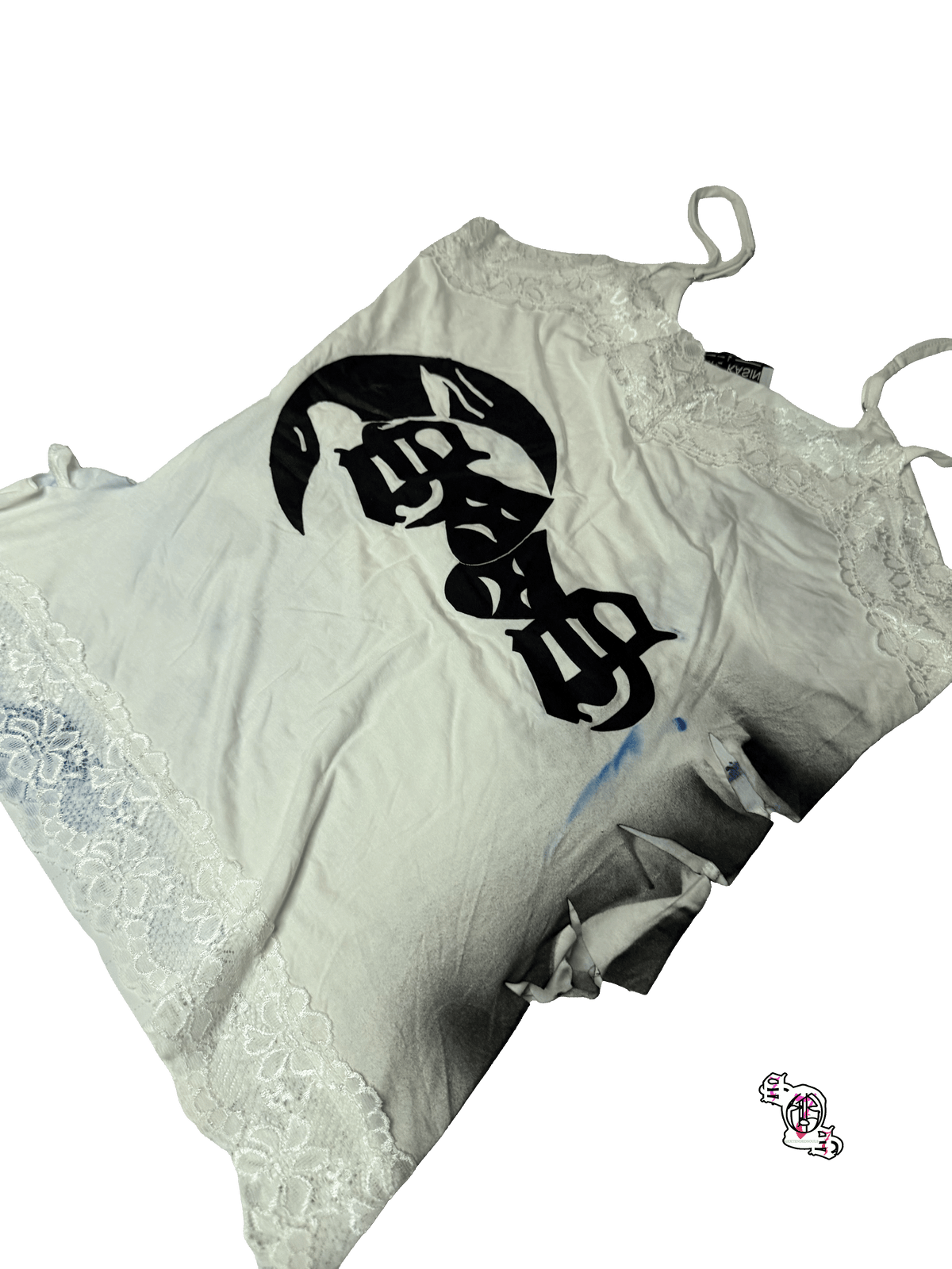 "Born Broke Die Rich" White Kate Kasin Lace Camisole Tank Top