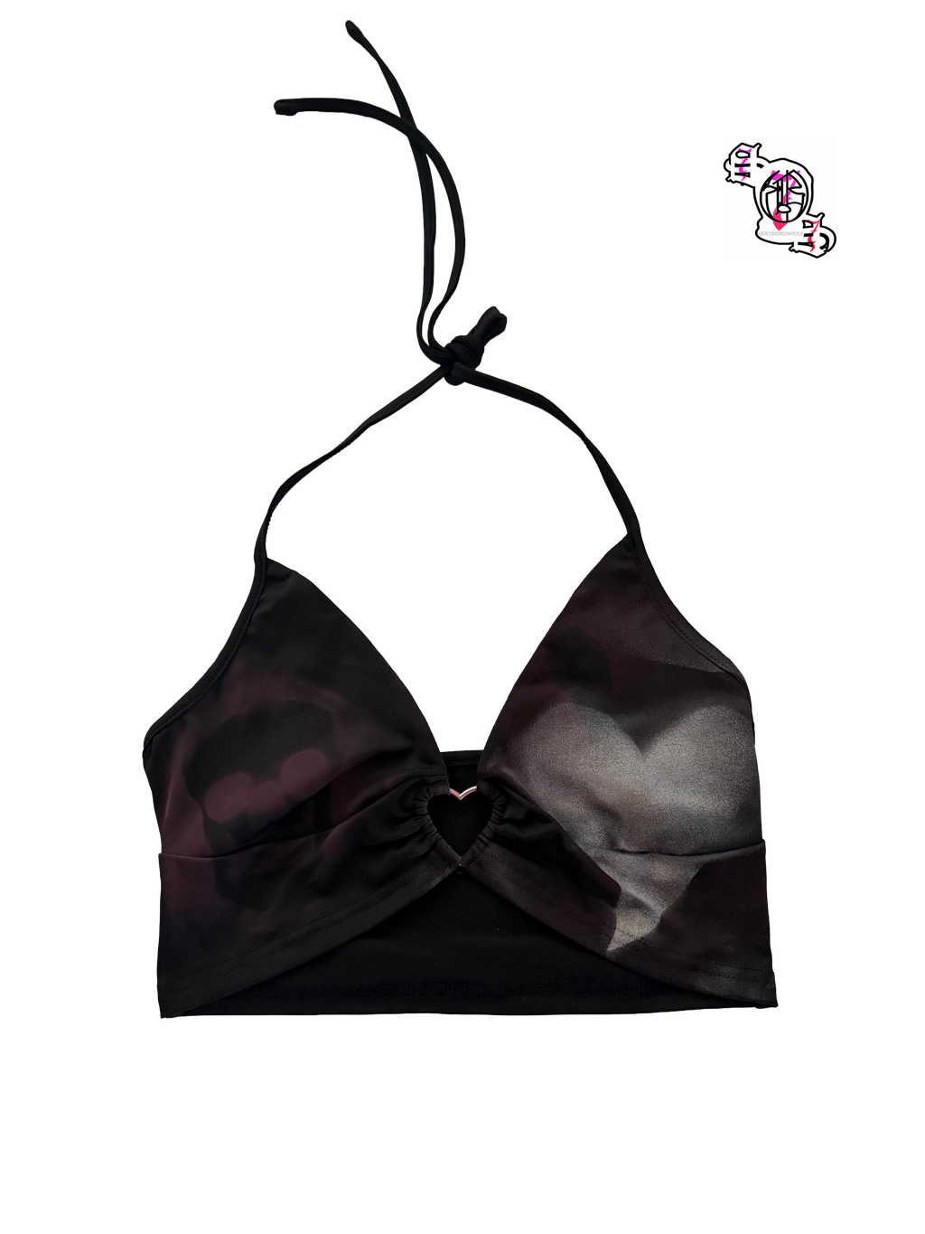 "SOS Love" Black SHEIN ICON Heart Ring Linked Tie Backless Halter Top