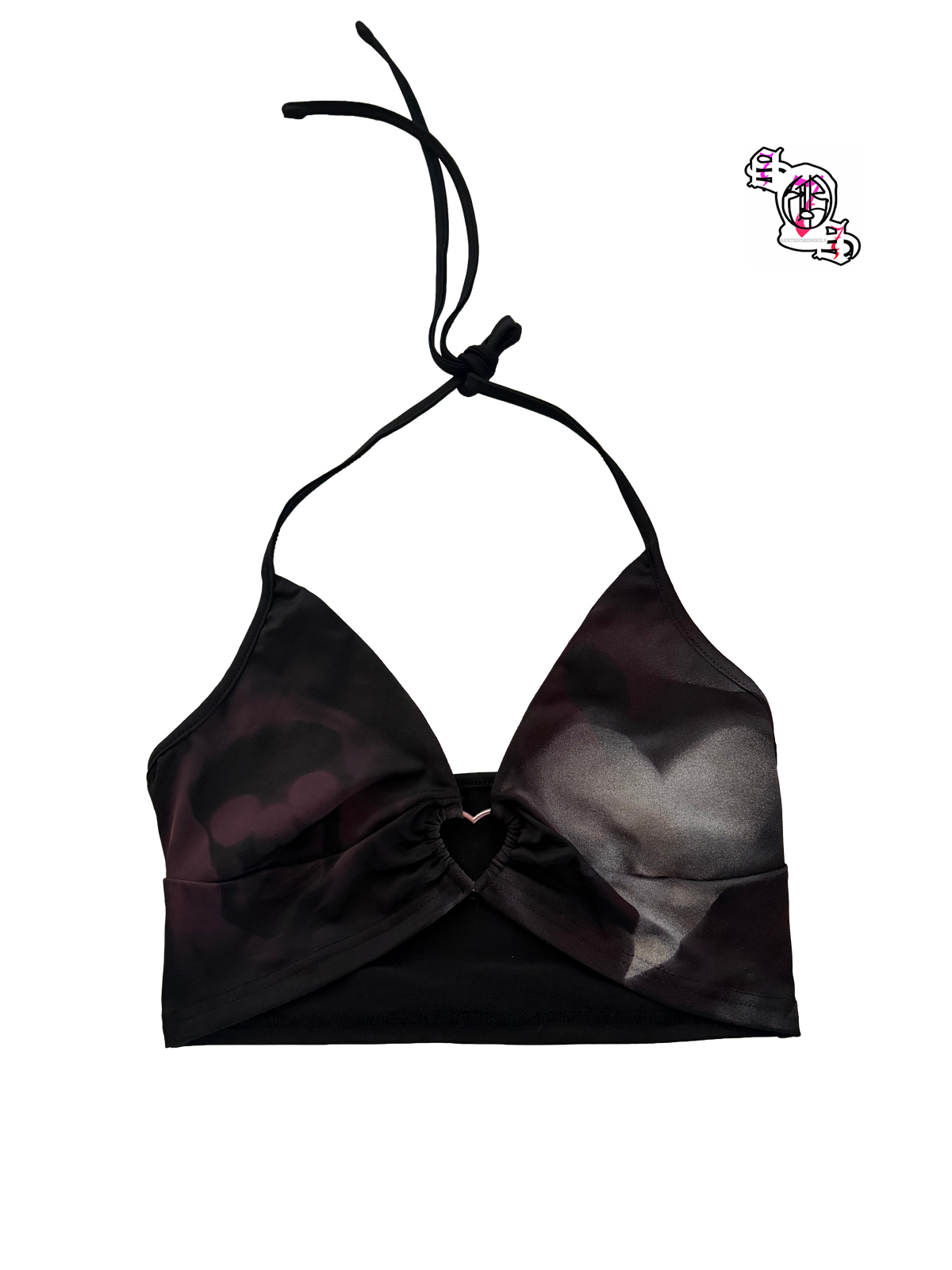"SOS Love" Black SHEIN ICON Heart Ring Linked Tie Backless Halter Top