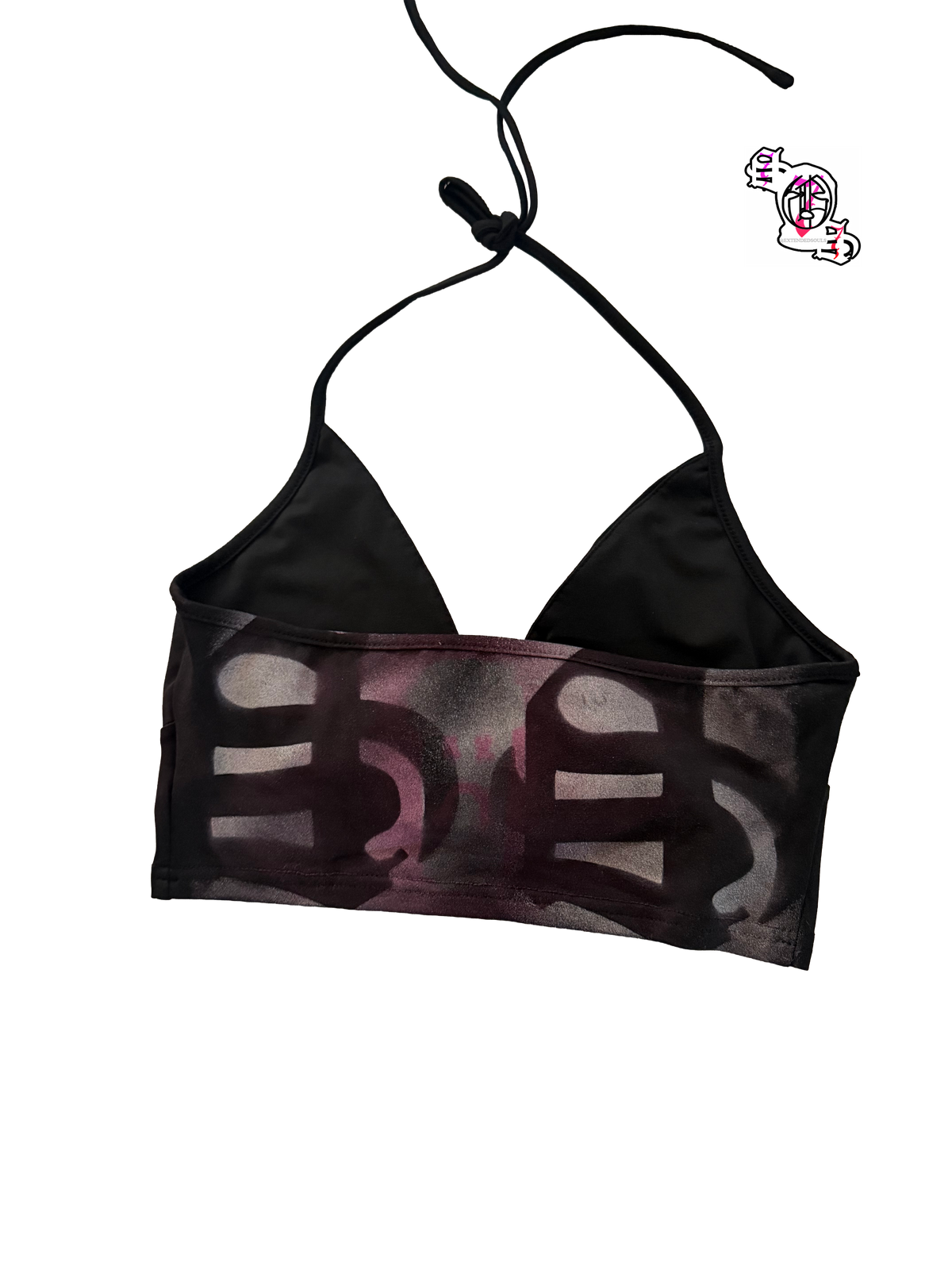 "SOS Love" Black SHEIN ICON Heart Ring Linked Tie Backless Halter Top