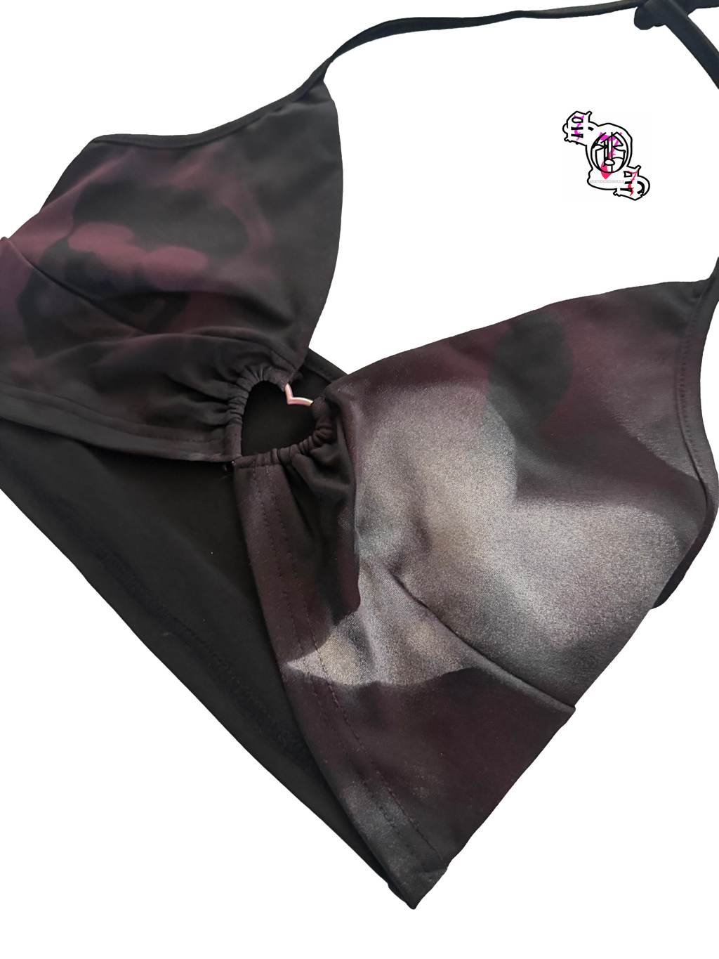 "SOS Love" Black SHEIN ICON Heart Ring Linked Tie Backless Halter Top