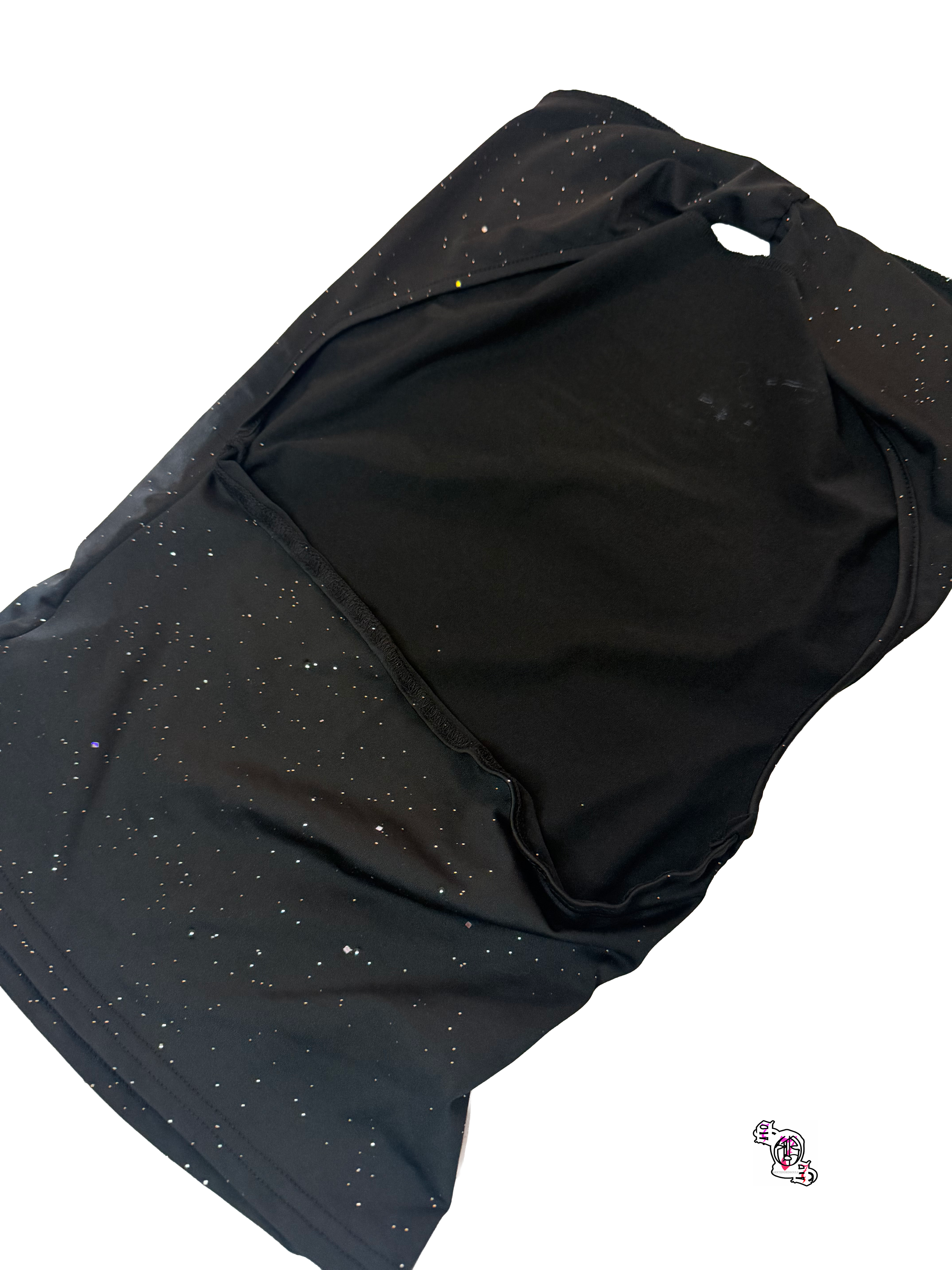 "SOS Moon" Black Sweetra Sleeveless Crop Top , Glitter Sequin Decor