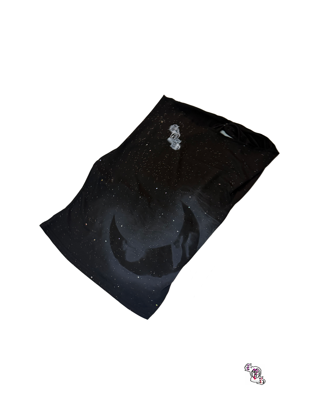 "SOS Moon" Black Sweetra Sleeveless Crop Top , Glitter Sequin Decor