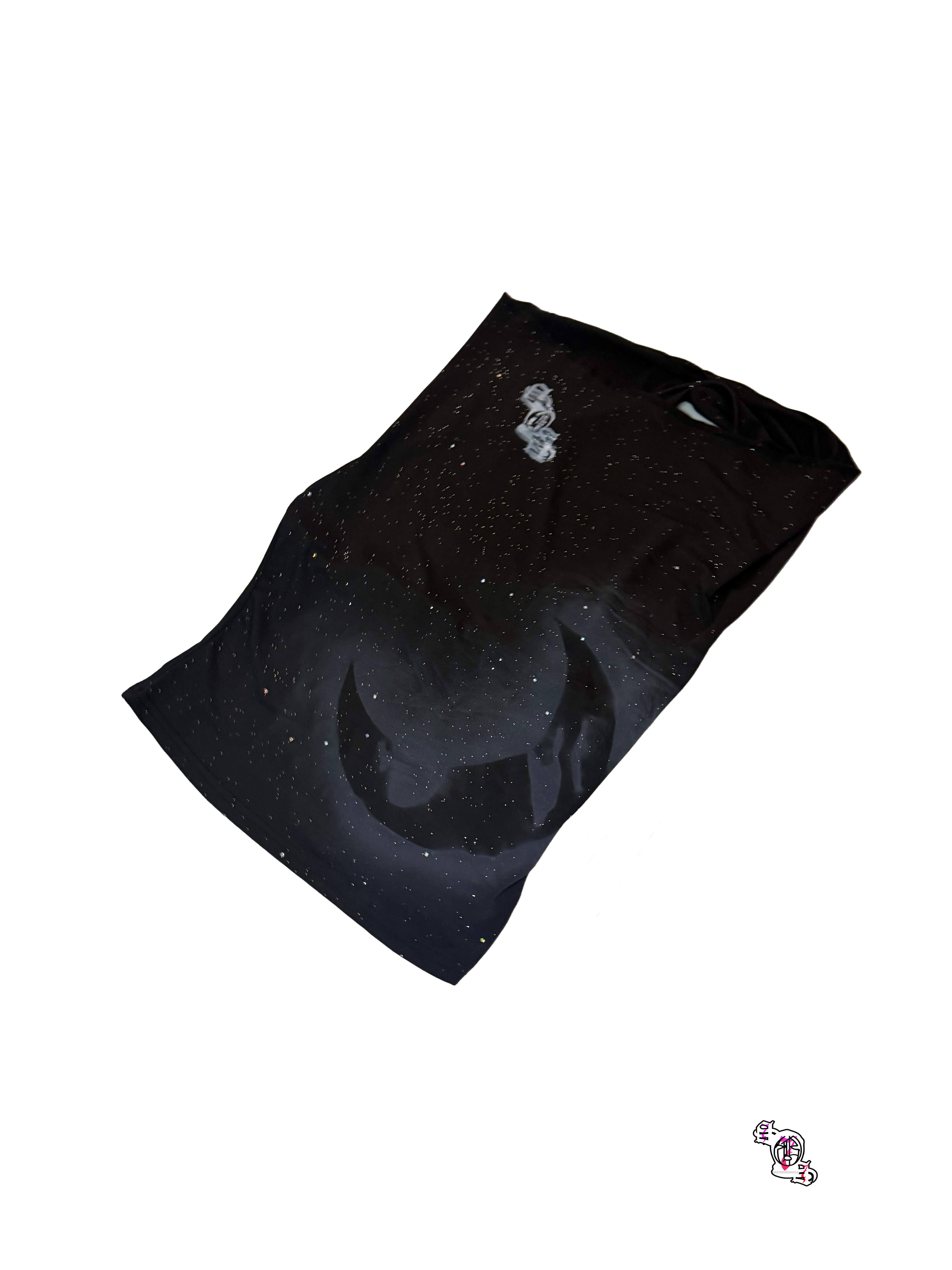 "SOS Moon" Black Sweetra Sleeveless Crop Top , Glitter Sequin Decor