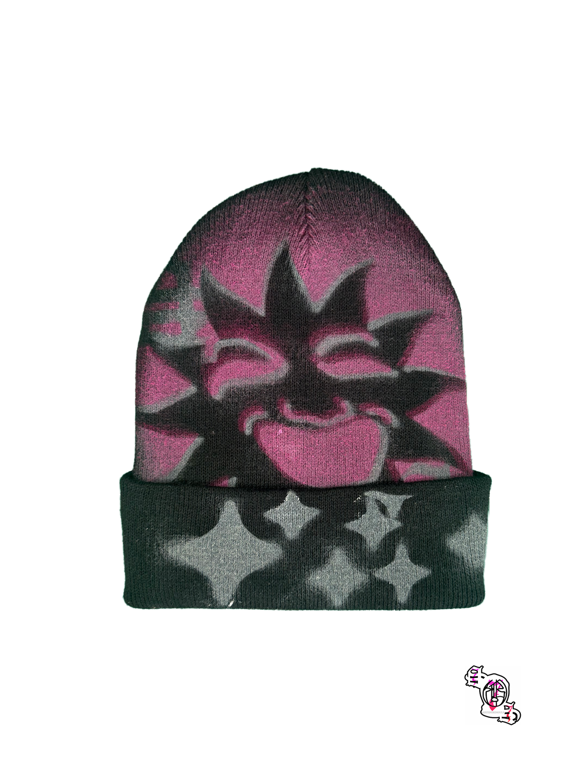 "SOS Sun and Moon" Black Beanie