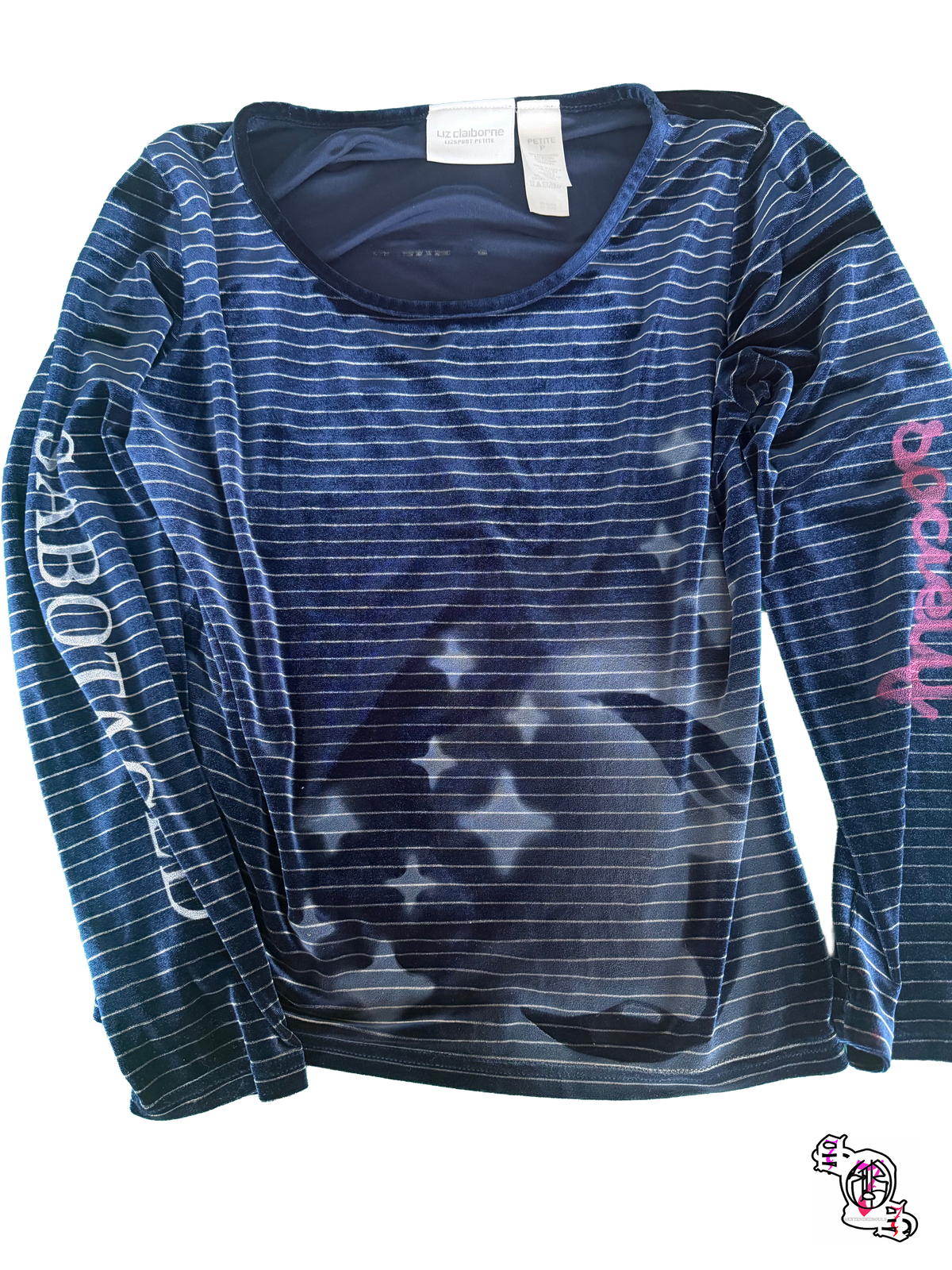 "SOS Sabotaged Society" Liz Claiborne Petite Blue Sleepwear Top