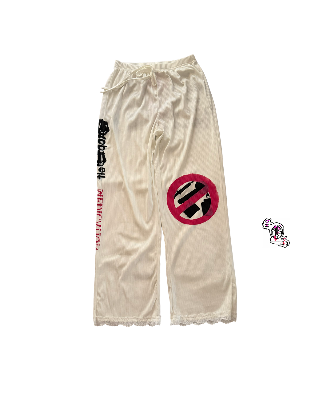 "Stop Self Medication" White SHEIN Bowknot Pants