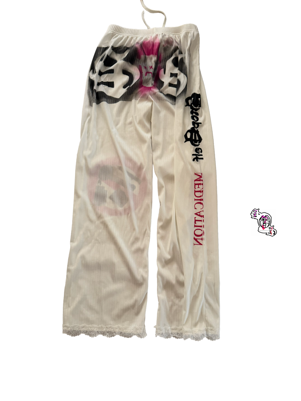 "Stop Self Medication" White SHEIN Bowknot Pants