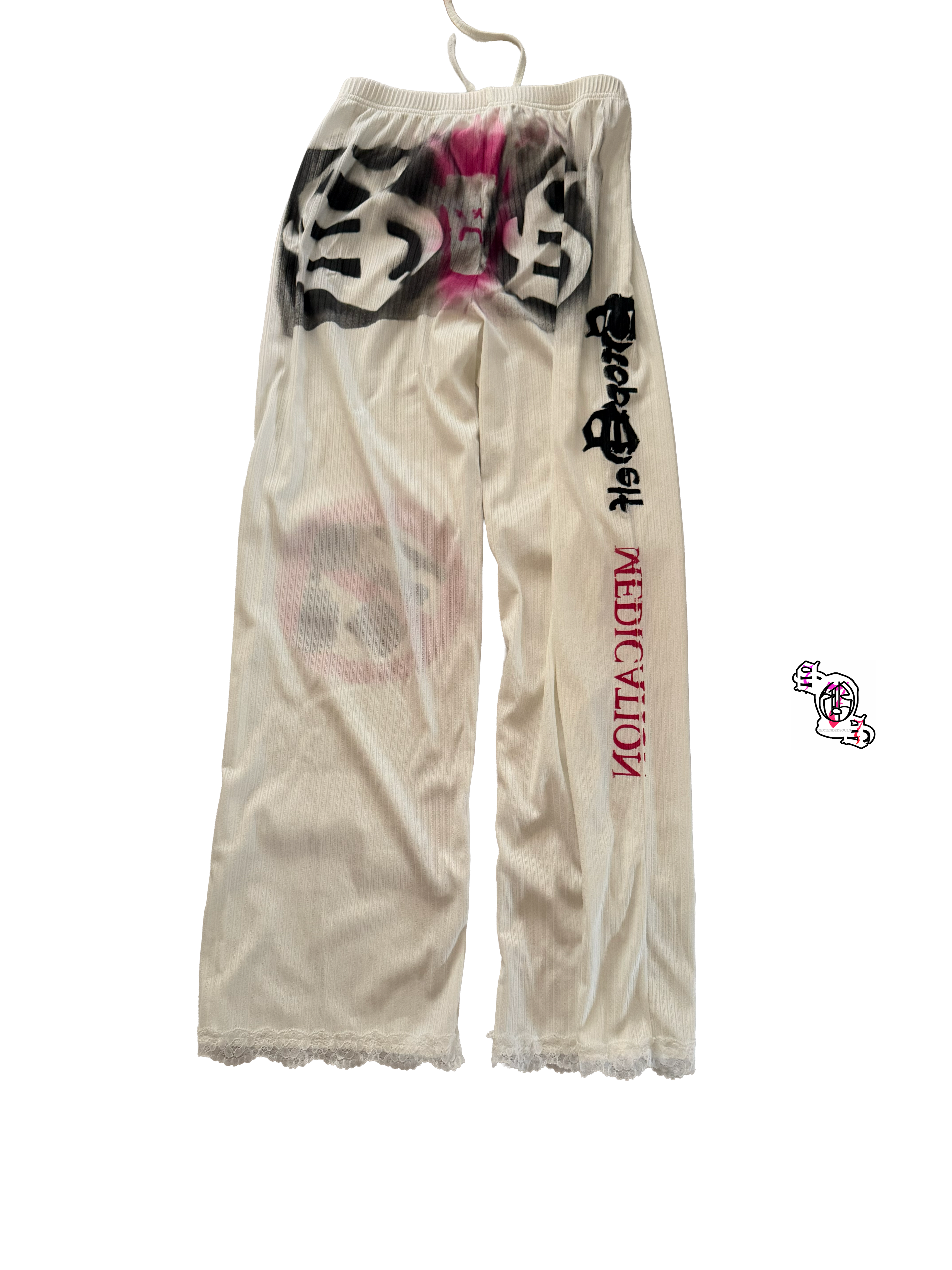 "Stop Self Medication" White SHEIN Bowknot Pants